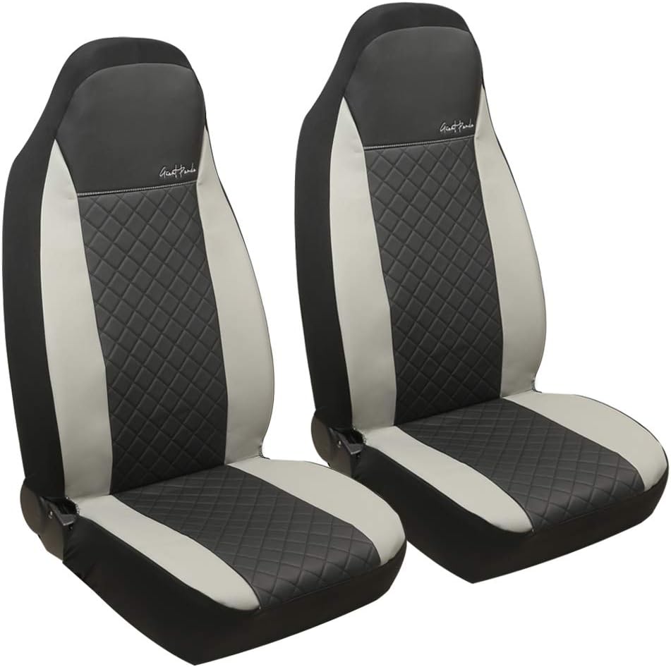GIANT PANDA High Back Car Seat Covers Leather Universal Fit Most Car, Pickup, SUV, and Minivan, PU and Fabric Stitching Seat Covers, Airbag Compatible (Black + Beige)