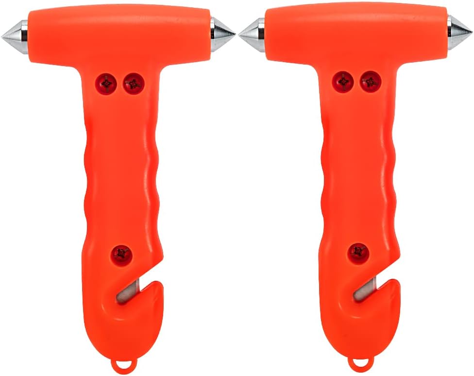 MOTORBUDDY 2-Pack Car Safety Hammer, 3-in-1 Auto Emergency Escape Hammer with Window Breaker and Seat Belt Cutter, Striking Red Emergency Escape Tool for Car Accidents
