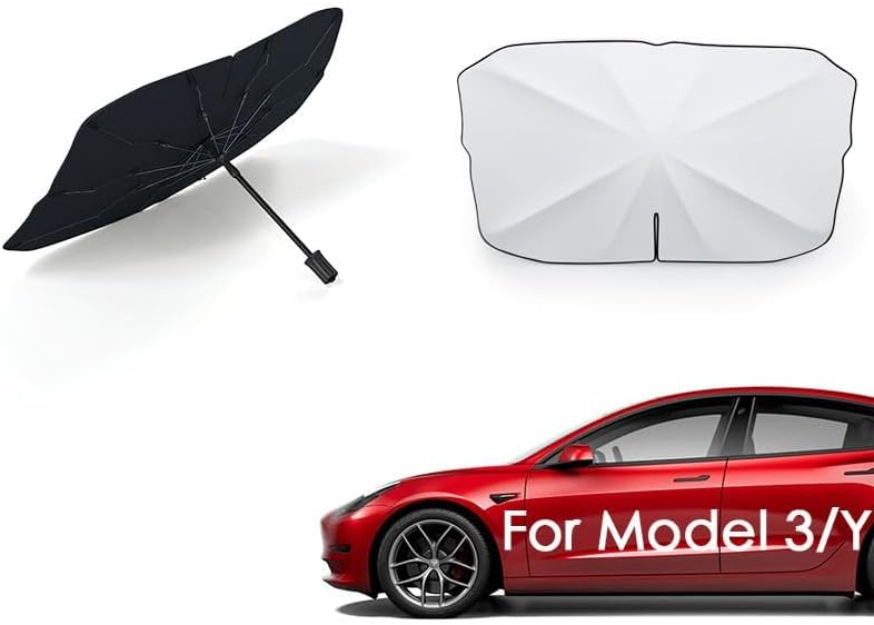 CYBERBEANS Front Windshield Sun Shade Umbrella for Tesla Model 3/Y Sunshade Accessories 2024 2023 Upgraded Nanoscale Insulation Material Protect from Sun Rays