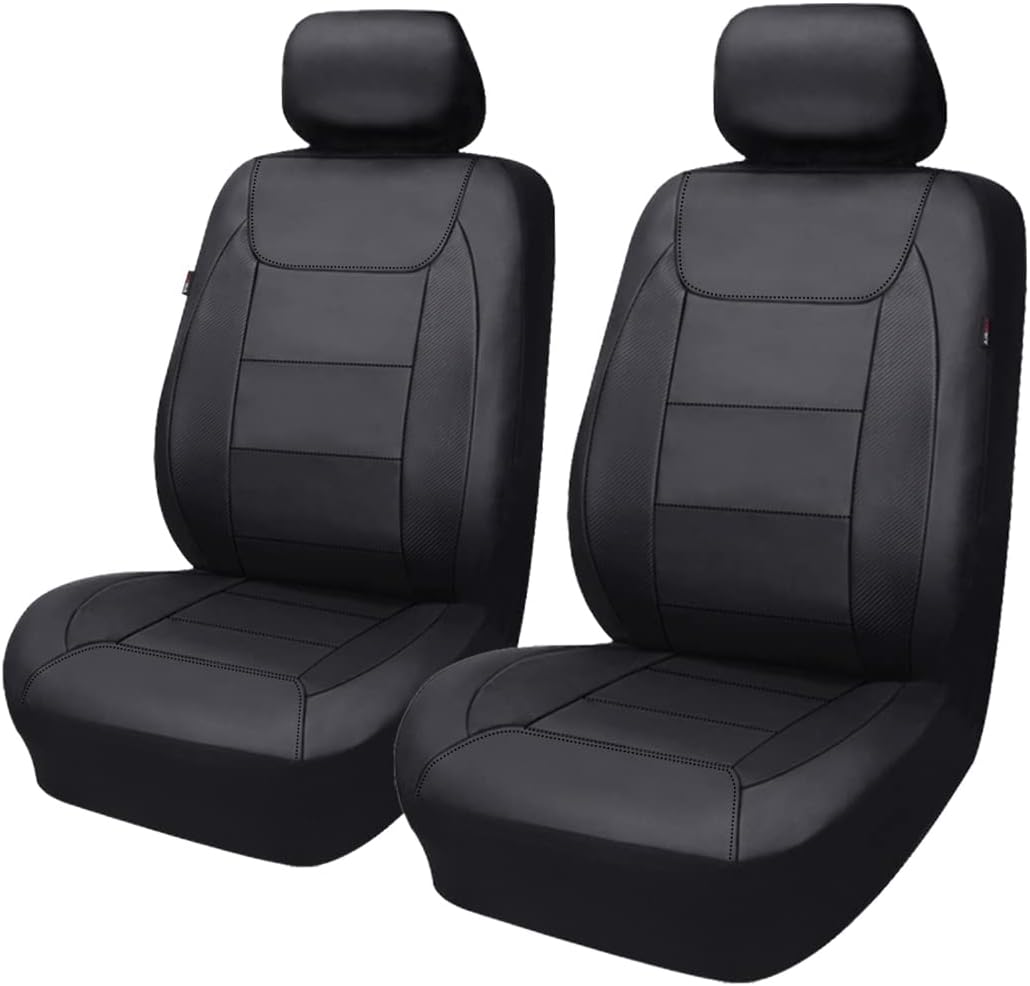 Flying Banner car seat Covers Protects Water Proof Faux Leather Carbon Fiber Front and Rear Bench (Black Black, Full Set - 9PCS)