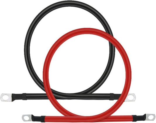 3FT 2 AWG Battery Cables 2 Gauge Pure Copper Battery Inverter Cables with 5/16 in Lugs Both Ends battery parallel cables Wire Set for Automotive Solar Power Inverter Marine Boat RV Car Motorcycle