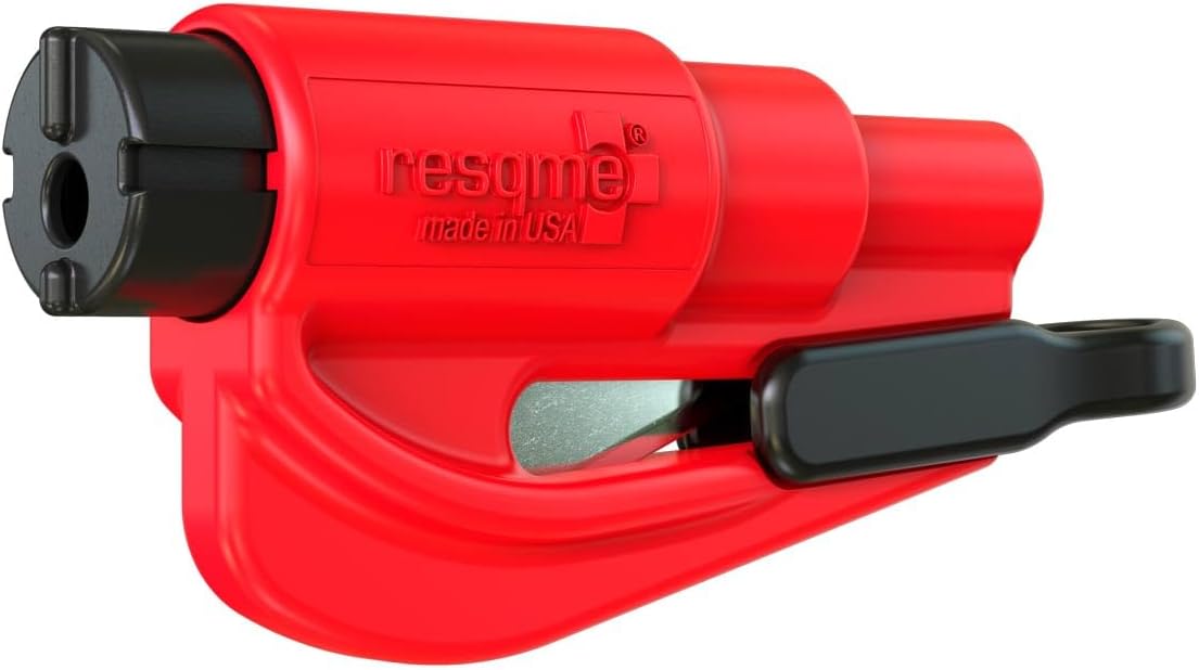 resqme The Original Emergency Keychain Car Escape Tool, 2-in-1 Seatbelt Cutter and Window Breaker, Made in USA, Family Pack of 3, Black, Blue, Yellow - Compact Emergency Hammer