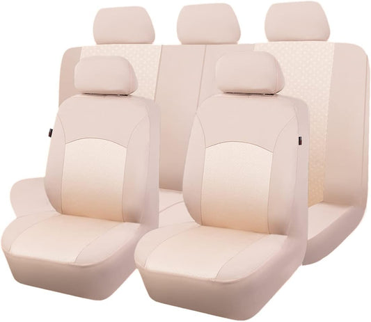 Flying Banner car seat Covers Full Set Protectors hot Stamp Breathable airbag Compatible Rear Bench Split 40/60 50/50 60/40 Easy to Install, Universal Fit for Auto Truck Van SUV (Solid Beige)