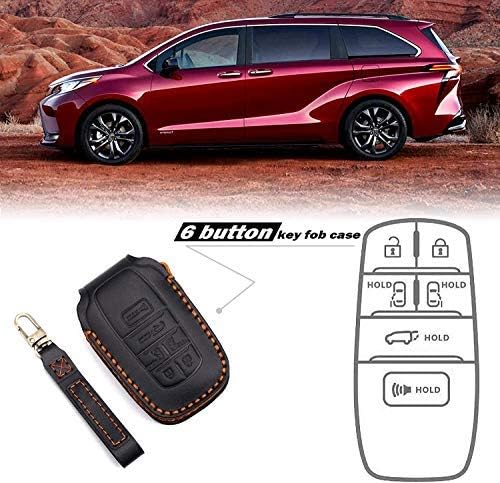 3W Key Fob Cover Case Compatible for Toyota Sienna 2021,Genuine Leather Remote Fob Cover with Keychain Soft Leather 360 Degree Protection,6 Buttons,Pack of 2,Black & Brown