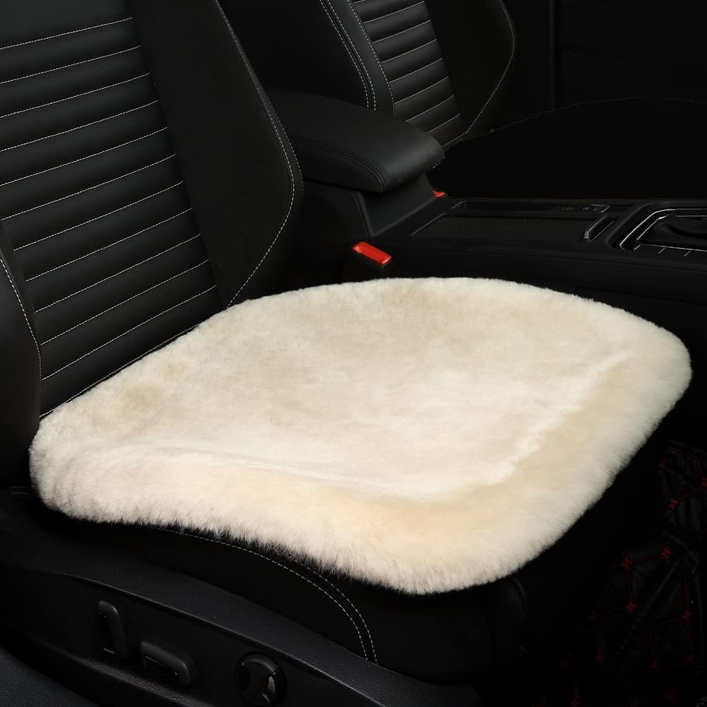LLB Genuine Sheepskin Car Seat Cushion, Comfort Auto Seat Pad, Warm Real Wool Car Mat with Non-Slip Backing Universal Fit, 19.2 x 19.2 Inches (Pearl, 2 Front Seat Cushions & Bench Seat Cushion-3 Pcs)
