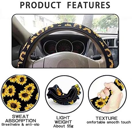 Pensura Black Dachshund Carseat Seat Protector Cover Non-Slip Saddle Blanket, with 15 inch Steering Wheel Cover, Center Console Armrest Cover Pad, Seat Belt Shoulder Pads, Set of 6
