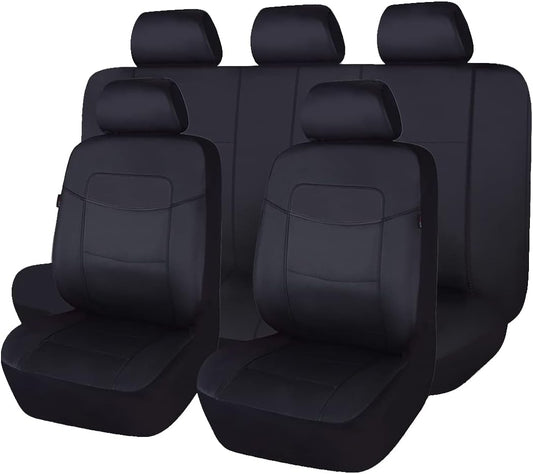 Flying Banner car seat Covers Full Set Faux Leather Water Proof Classic Rear Bench Split Truck SUV Man (Full Set, Solid Black)