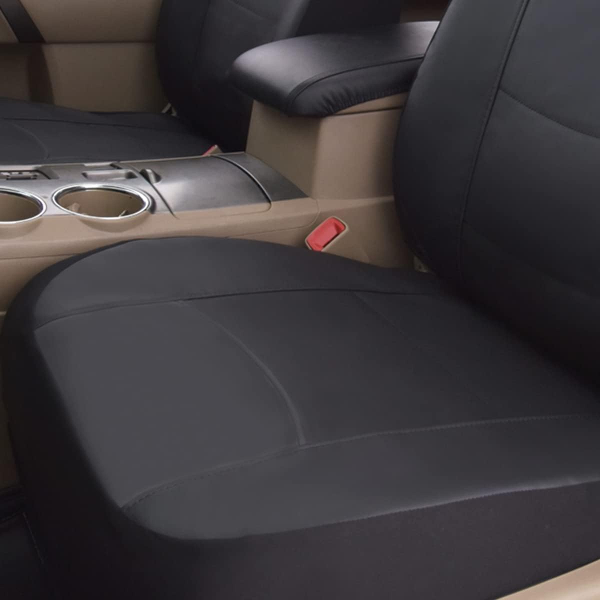 Flying Banner car seat Covers Full Set Faux Leather Water Proof Classic Rear Bench Split Truck SUV Man (Full Set, Solid Black)