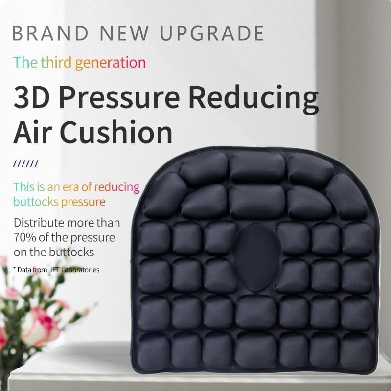 Sondur Travel Cushion, 3D Air Inflatable Seat Cushion, Portable Pressure Relief Seat Cushion, Lightweight Foldable for Car Seat, Airplane, Office, Wheelchair