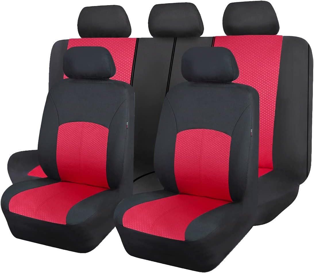 Flying Banner car seat Covers Full Set Protectors hot Stamp Breathable airbag Compatible Rear Bench Split 40/60 50/50 60/40 Easy to Install, Universal Fit for Auto Truck Van SUV (Solid Beige)