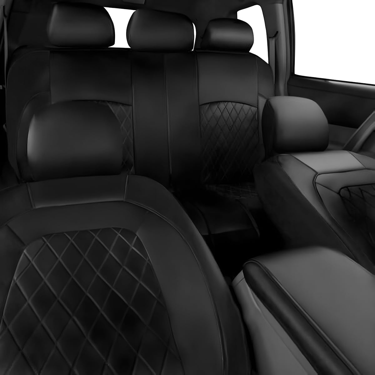 TSUGAMI Full Set Car Seat Covers, PU Leather Cushion Protectors for Auto, Waterproof Split Front and Rear Bench Seat, Breathable Automotive Accessories, Universal Fit for Many Vehicles (Black)