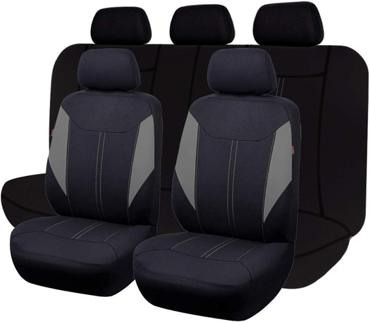 Flying Banner Car Seat Covers Full Set Protectors Fabric Sporty Color Black Gray Red Purple Orange Rear Bench Split SUV Truck (Gray)