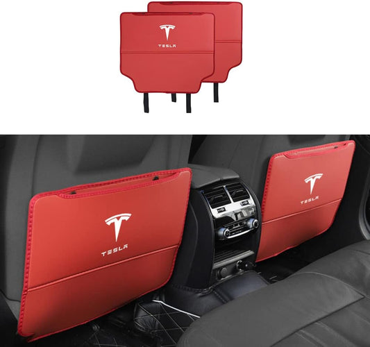 Fit for Tesla Seat Protector Rear Seat Child Kick Protection Premium Microfiber Leather Material(Two Packs) (red)