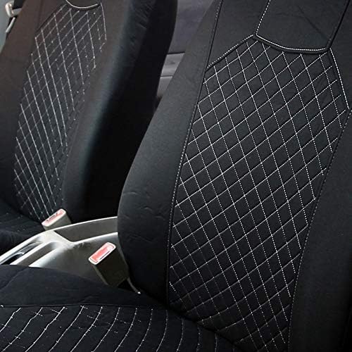 FH-FB066102 Fabric Bucket Seat Covers with Ornate Diamond Stitching White/Black