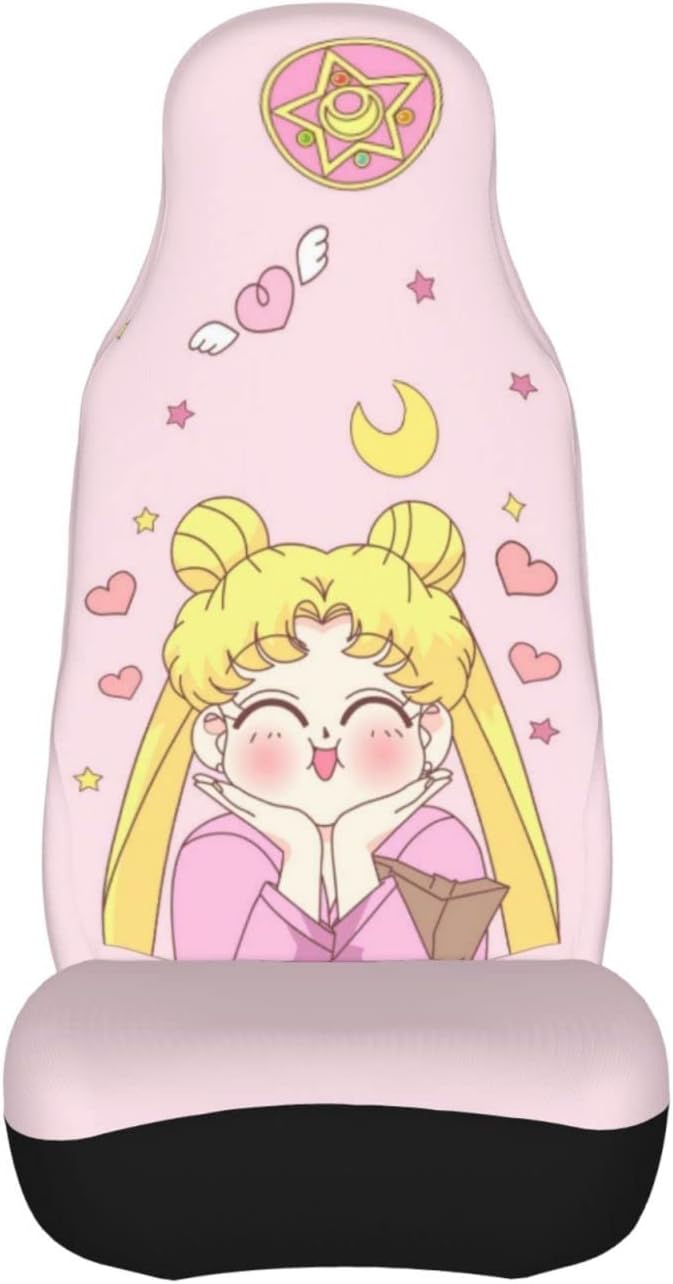 meiystyle Sailor Moon Car Seat Cover Front Seat Covers Universal Fit for Most Cars Trucks SUVs 2 PCS