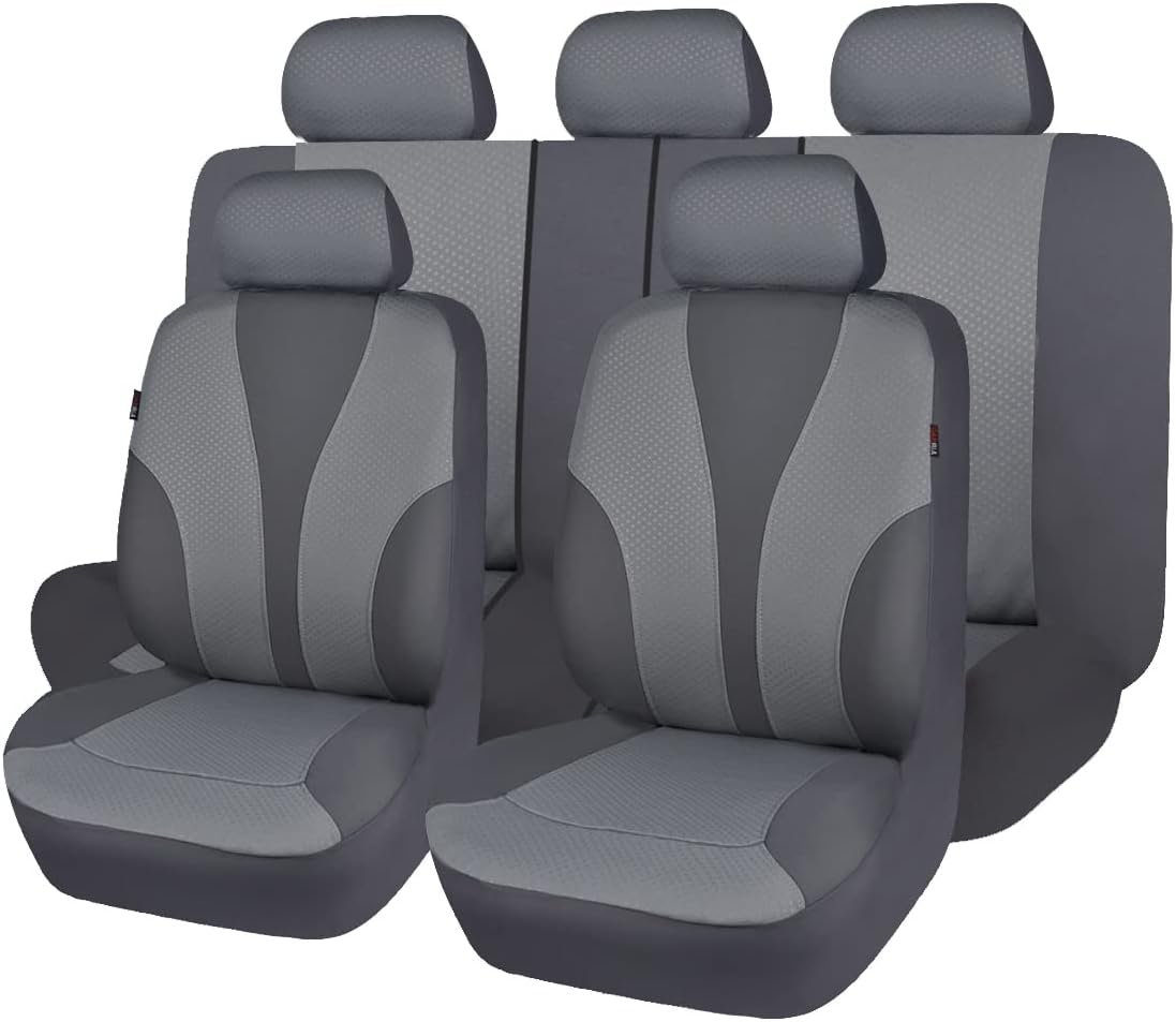 Flying Banner Car Seat Covers Full Cover Universal fit Car Truck SUV Van Hot Stamp Breathable Rear Bench Split Polyester Fabric (Gray Gray, Full Set - Low Back - Neoprene)