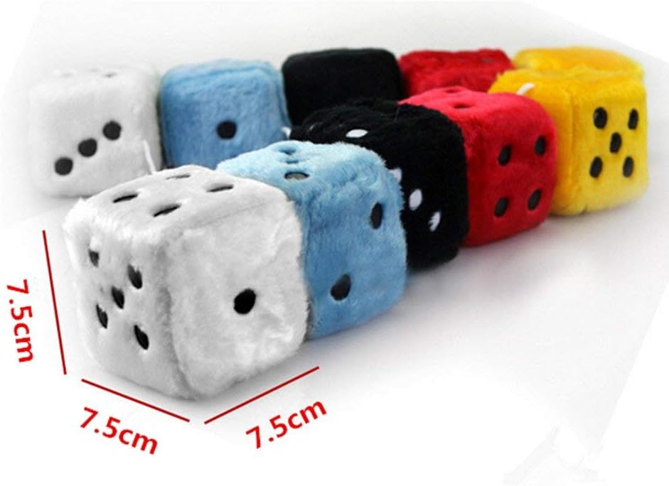 Giveme5 3 inch Pair of Retro Square Mirror Hanging Couple Fuzzy Plush Dice with Dots For Car Interior Ornament Decoration (Yellow)