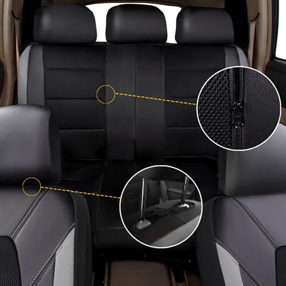 for Ford Maverick 2022 2023 2024 2025 Car Cover Seats Full Set, 9pcs Set Leather Car Seat Cushion Protectors, Airbag Compatible, 5 Seats,B/BlackGrey