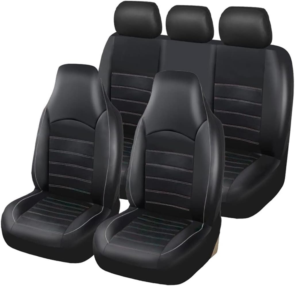 TOYOUN Classic Universal PU Leather Car Seat Covers Full Set Front High Back Bucket Seat Covers and Rear Auto Seat Covers Set Seat Protector Gray
