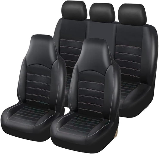 TOYOUN Classic Universal PU Leather Car Seat Covers Full Set Front High Back Bucket Seat Covers and Rear Auto Seat Covers Set Seat Protector Gray