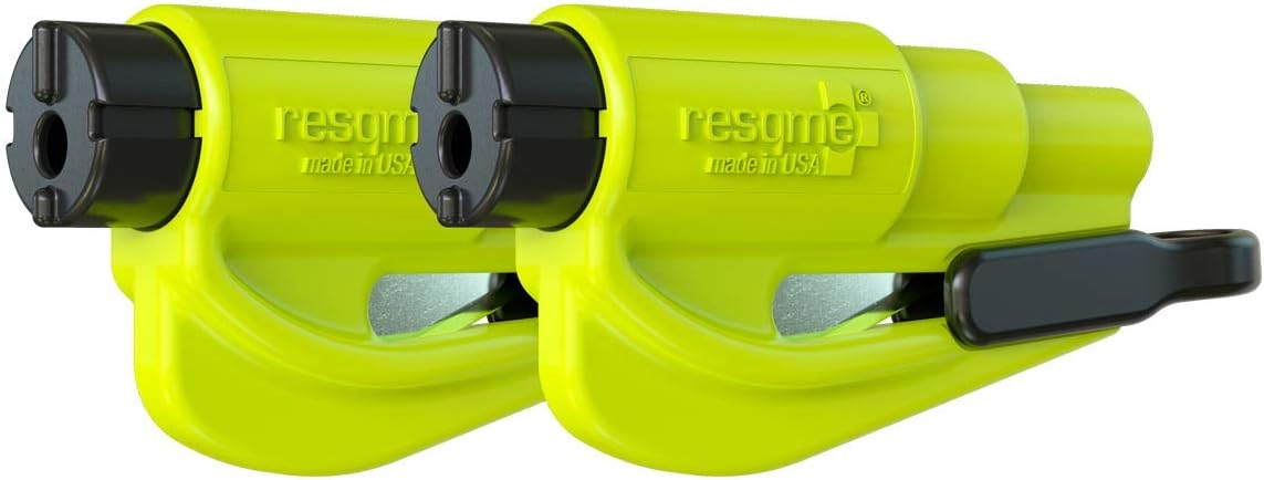 resqme The Original Emergency Keychain Car Escape Tool, 2-in-1 Seatbelt Cutter and Window Breaker, Made in USA, Family Pack of 3, Black, Blue, Yellow - Compact Emergency Hammer