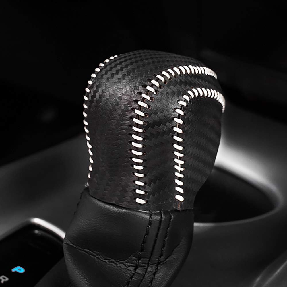 Car Genuine Leather Gear Shift Cover Carbon Fiber Pattern Gear Shift Knob Cover for Toyota C-HR 2018 2019