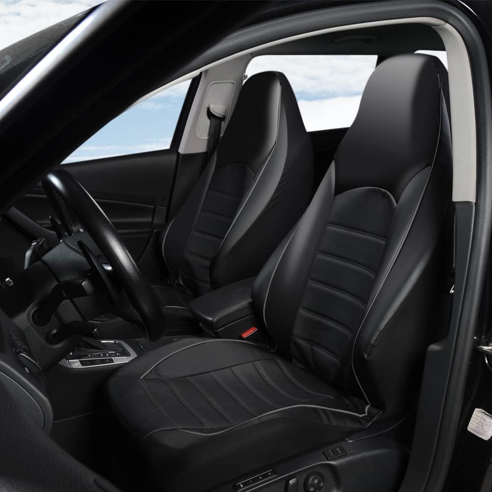 TOYOUN Classic Universal PU Leather Car Seat Covers Full Set Front High Back Bucket Seat Covers and Rear Auto Seat Covers Set Seat Protector Gray