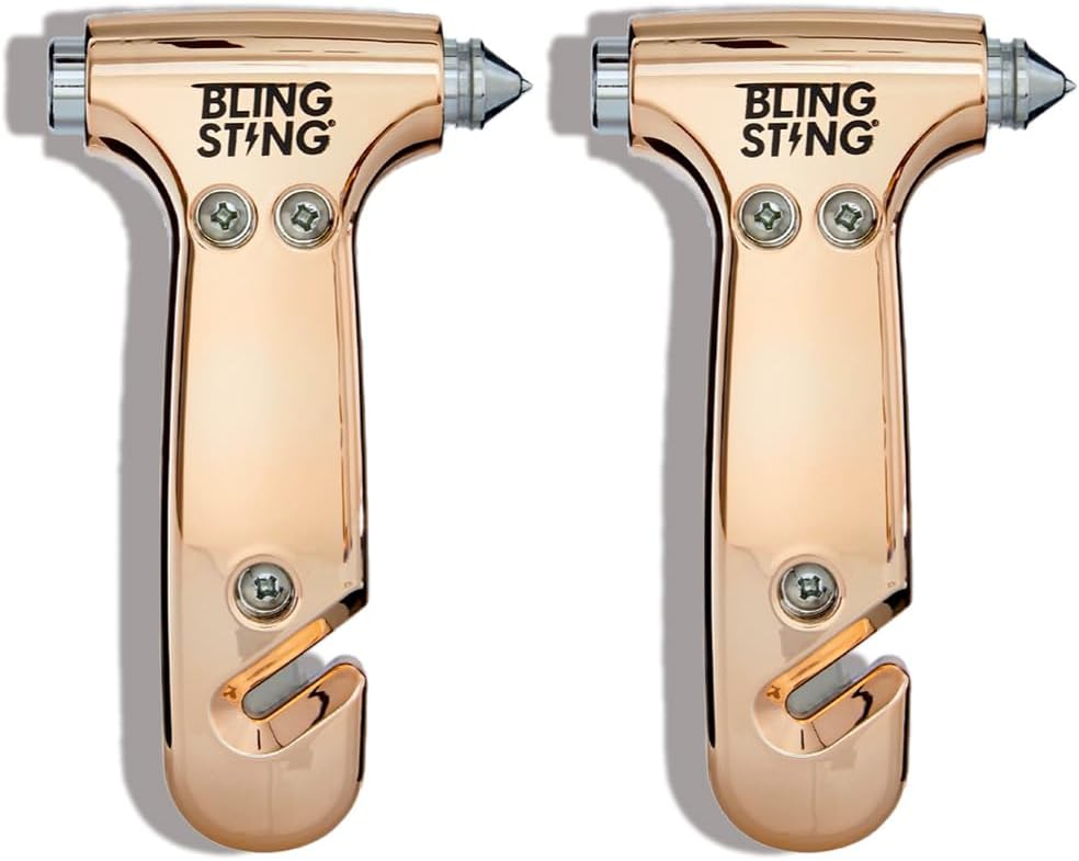 BLINGSTING Rose Gold Glammer Safety Hammer - Auto Glass Window Breaker and Seat Belt Cutter Emergency Escape Tool for Women's Safety, Child Safety, Family Rescue in Vehicle Roadside Emergency