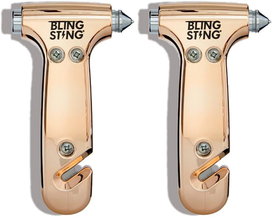 BLINGSTING Rose Gold Glammer Safety Hammer - Auto Glass Window Breaker and Seat Belt Cutter Emergency Escape Tool for Women's Safety, Child Safety, Family Rescue in Vehicle Roadside Emergency