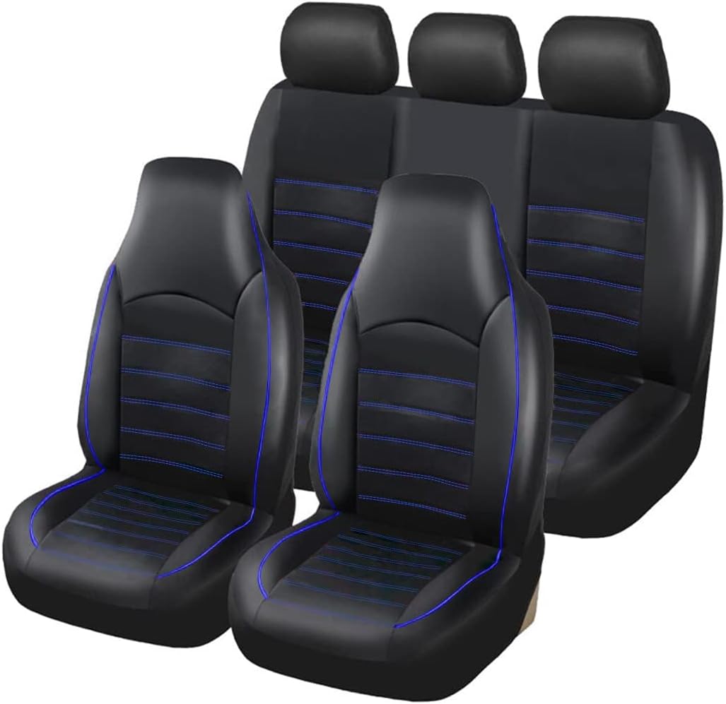 TOYOUN Classic Universal PU Leather Car Seat Covers Full Set Front High Back Bucket Seat Covers and Rear Auto Seat Covers Set Seat Protector Gray