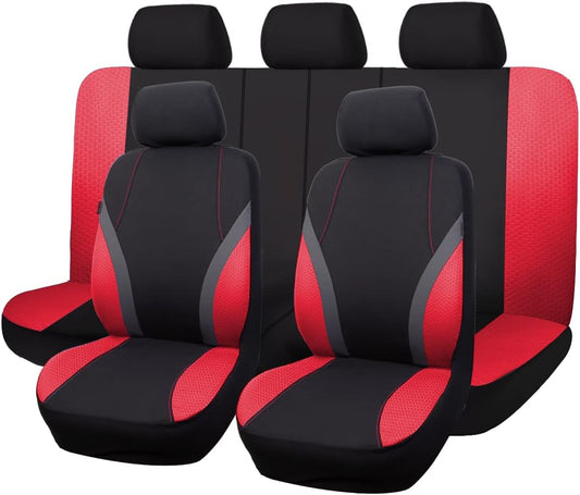 Flying Banner car seat Covers Full Set Fashion Woman Lady Girl Sporty Color Rear Bench Split Easy Installation SUV car Truck (Full Set (9 PCS), Red)