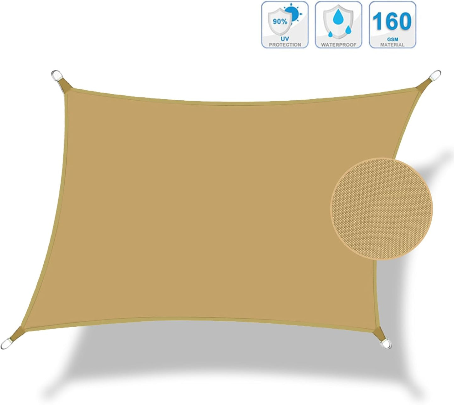 Lucky Monet Sun Shade Sail Rectangle Outdoor Canopy Cover 14ft x 14ft Sail Shade Waterproof UV Block Canopy Shade Cover for Patio Backyard Garden (Sand)