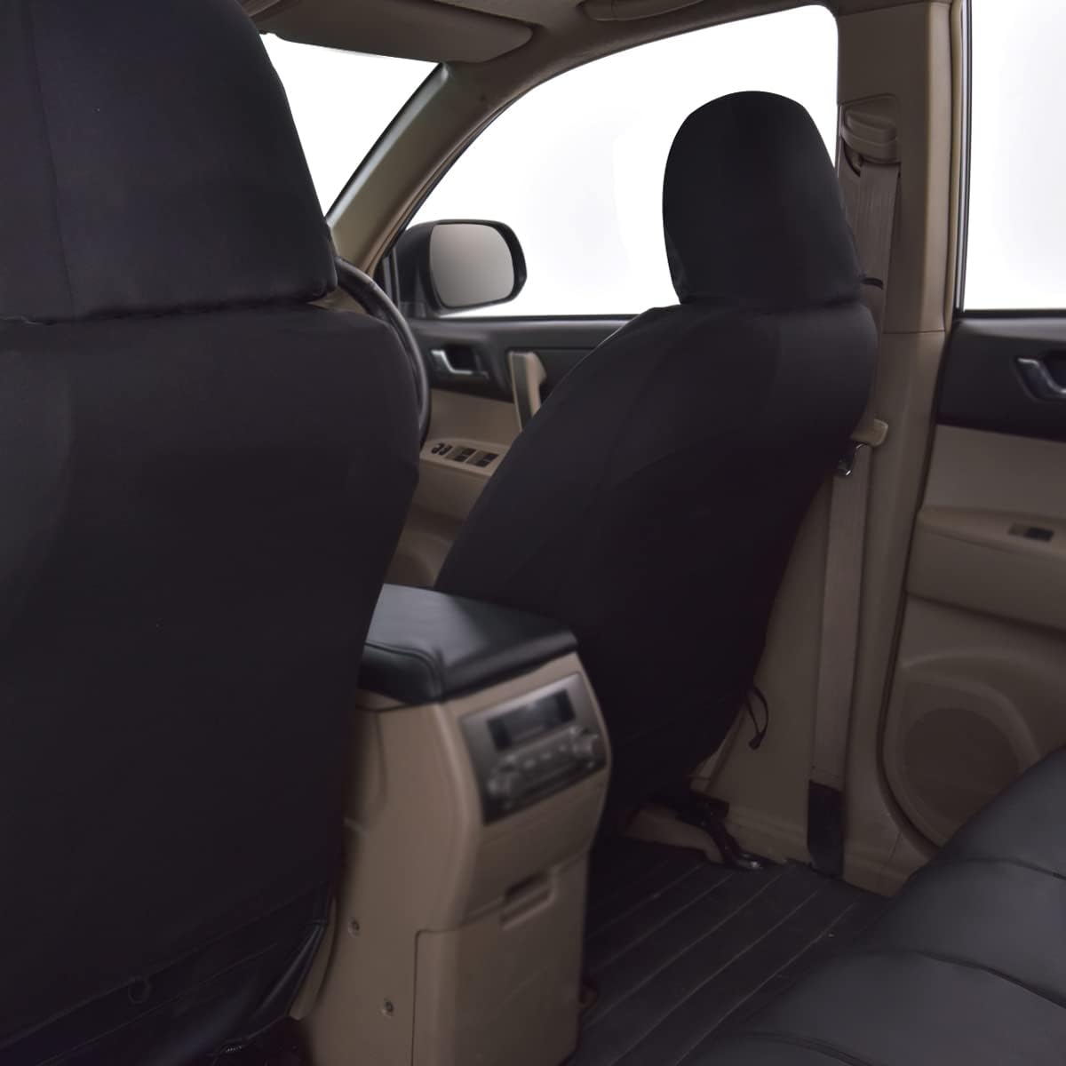 Flying Banner car seat Covers Full Set Faux Leather Water Proof Classic Rear Bench Split Truck SUV Man (Full Set, Solid Black)