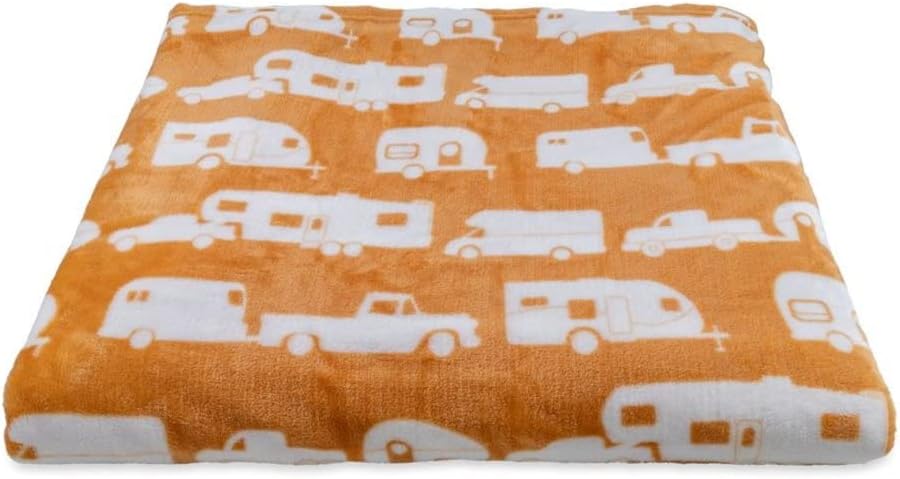 Camco 53441 "Life is Better at the Campsite" Plush Fleece Blanket - Queen Size, Autumn Gold