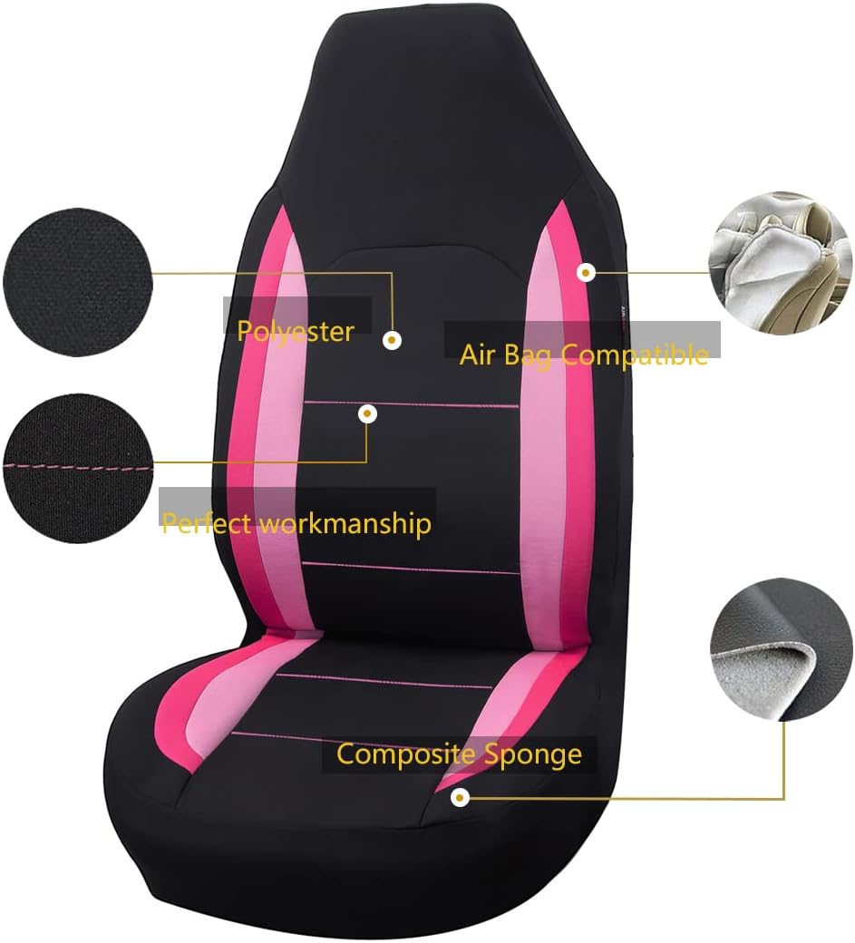 Flying Banner Car Seat Covers Front Seats Rear Bench Polyester Car Seat Protectors Easy Installation Split Rear Bench Classic Man Lady Truck (Comp Set, Pink Black and Light Pink.