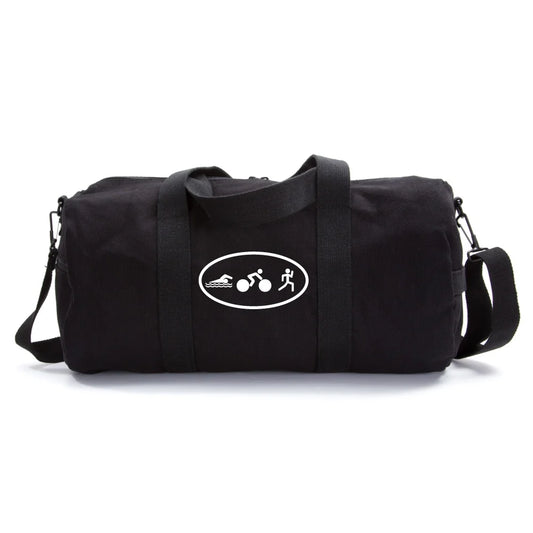 Triathlon Logo Swim Bike Run Cycling  Heavyweight Canvas Duffel Bag in Black