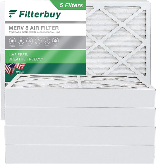 Filterbuy 24x25x4 MERV 8 Pleated HVAC AC Furnace Air Filters (5-Pack)