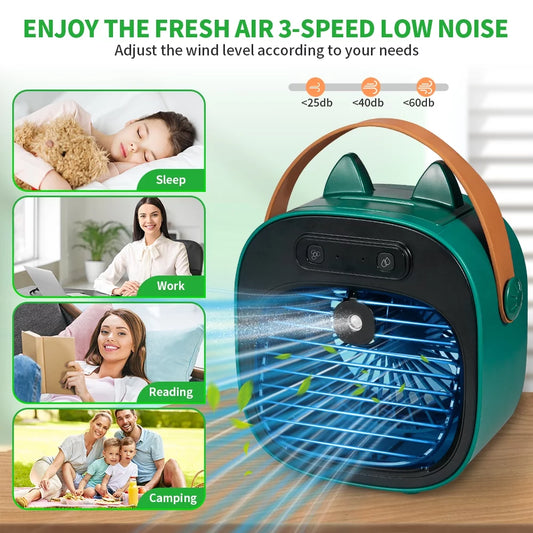 JahyShow Portable Air Conditioner Fan - USB Rechargeable, Green