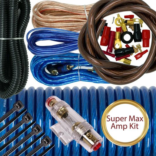 X-Brand True 4 Gauge Amp Kit Amplifier Install Wiring 4 Ga Wire Cable 2300W Blue Bundle