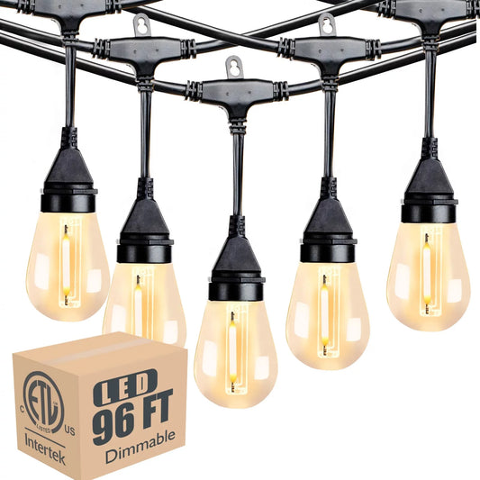 Lightdot 96 FT (2x48FT) Outdoor Dimmable Linkable Heavy Duty Led Light String with 30+2(Replaceable) Shatterproof LED Bulbs, Hanging Lights for Cafe Bistro Gazebo Garden Backyard - ETL Listed