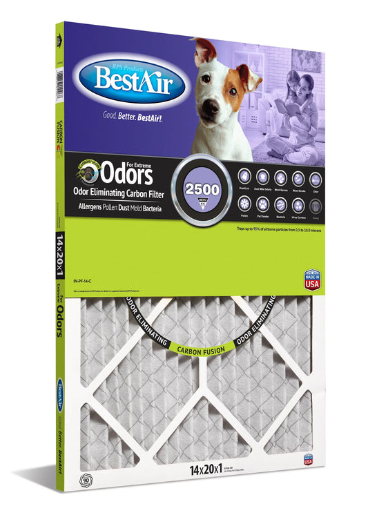 BestAir PF1420-1 Carbon Infused 14x20x1 Series 2500 MERV 11 for 1 Furnace Filter