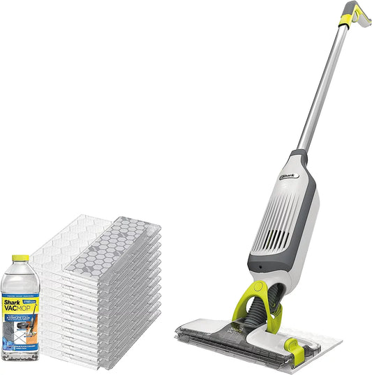 Shark VM200P12 VACMOP Vacuum Mop Bundle with 12 Disposable VACMOP Pads & 12 oz. Cleaning Solution, White (Certified Refurbished)