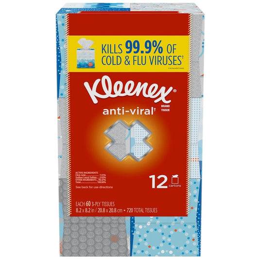 Kleenex Anti-Viral 3-Ply Facial Tissue - Cube boxes (12 Pack, 60 tissues)