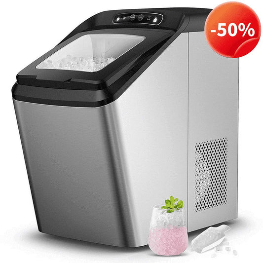 FOHERE Nugget Ice Maker for Countertop, 35 Lbs. Ice in 24 Hrs, Self-cleaning Pellet Ice Maker Machine 3L with LED Control Panel Perfect for Parties Mixed Drinks, Stainless Steel, New