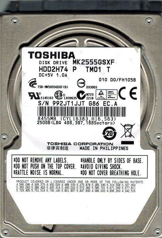 Toshiba MK2555GSXF HDD2H74 P TM01 T PHILIPPINES 250GB
