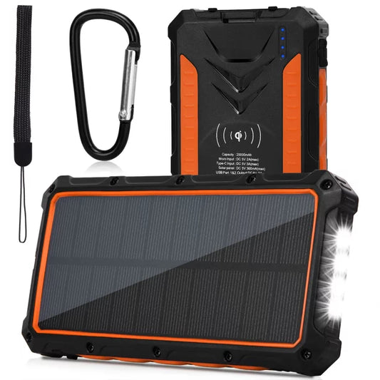 Heavy Duty Solar Power Bank, Qi Portable Charger 20,000mAh External Battery Pack Type C Input Port Four LED Flashlight, For Xiaomi Black Shark Helo With Solar Panel Charging