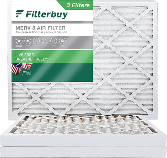 Filterbuy 16x18x2 MERV 8 Pleated HVAC AC Furnace Air Filters (3-Pack)