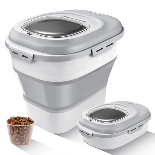 Cereal Rice Food Storage Containers,Collapsible 20 to 50 Lbs Dispenser Bin with Rolling Wheel Airtight Locking Lid,Collapsible Pet Dog Cat Flour Sugar Plastic Food Container With Lids, Leakproof Dry H