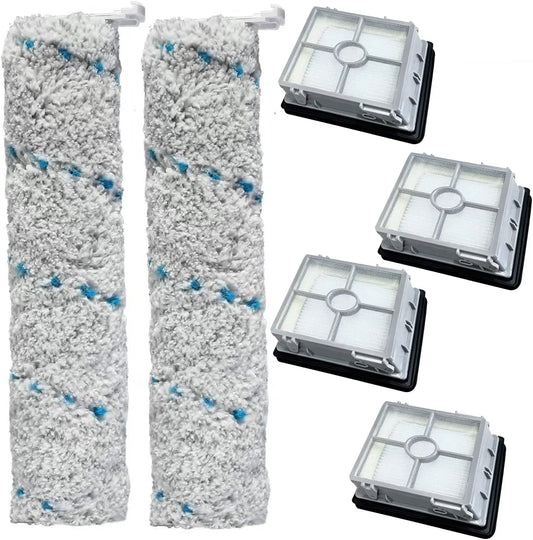 VACUSHOP 6 Pack Replacement Main Brush Roller Hepa Filter Compatible With Bissell CrossWave X7 X7 Pet Pro 3011,3279,3055 Wet-Dry Vacuum Cleaner (2 Rollers 4 Filters)