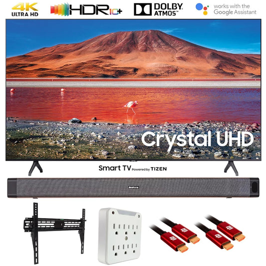 Samsung UN60TU7000 60 4K Ultra HD Smart LED TV (2020 Model) with Deco Gear Soundbar Bundle